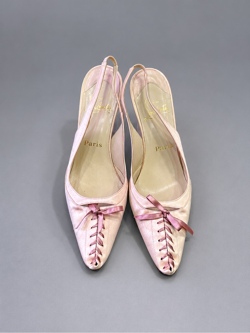 Rare Vintage Christian Louboutin Pink Corset Satin Slingback Pumps - Picture 2 of 6